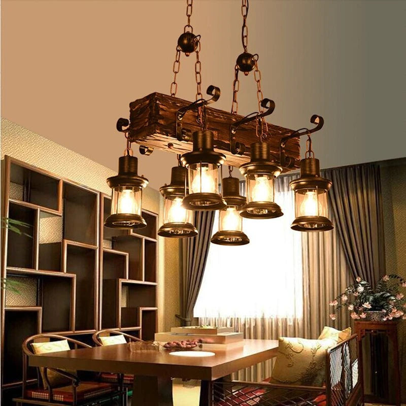 Vintage solid wood LED chandelier for decorative lofts