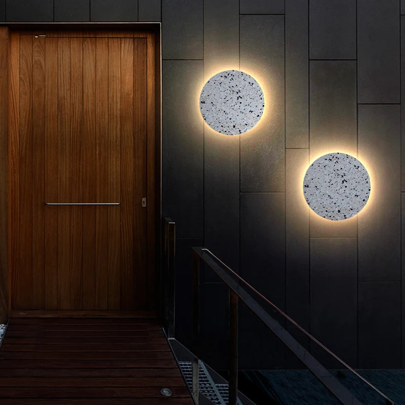Waterproof round LED outdoor wall light terrazzo and acrylic, indoor or garden lighting - vue 4 sur 15