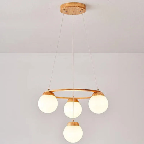 Modern Nordic wooden and white glass pendant light - vue 4 sur 15