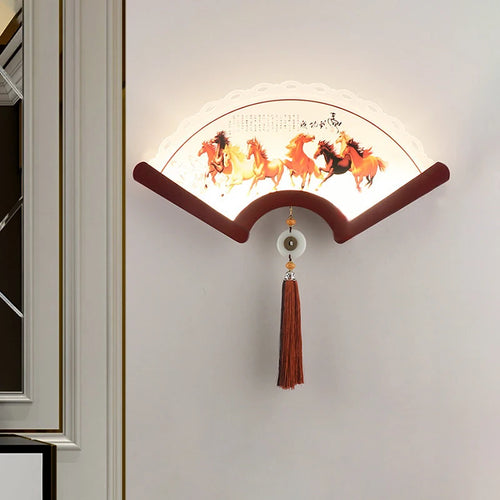 Decorative retro Asian design LED wooden fan wall light - vue 3 sur 18