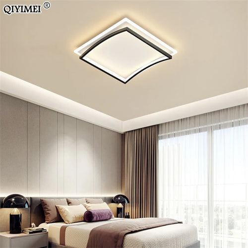 Modern square LED ceiling light with dimmable remote control - vue 4 sur 14