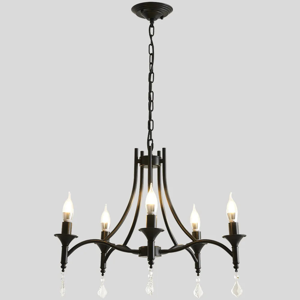 Wrought iron chandelier with candle-style LED lights