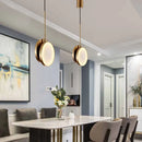 Round two-light natural marble LED pendant for indoor decoration