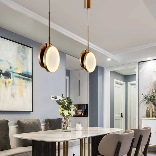 Round two-light natural marble LED pendant for indoor decoration - vue 5 sur 8