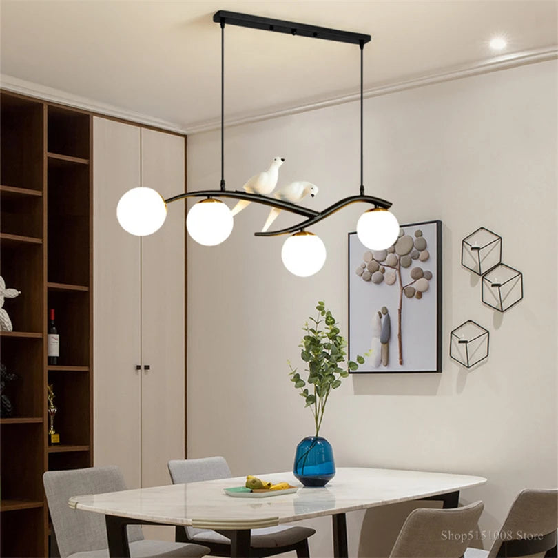 Nordic bird lamp modern chandelier with glass LED shade - vue 3 sur 14