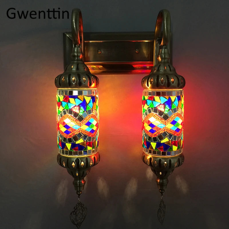 Decorative vintage Turkish mosaic wall lamp for indoor use