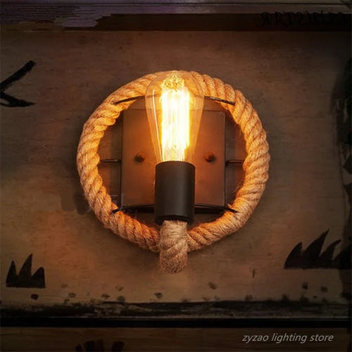 Industrial vintage hemp rope wall light - vue 3 sur 8