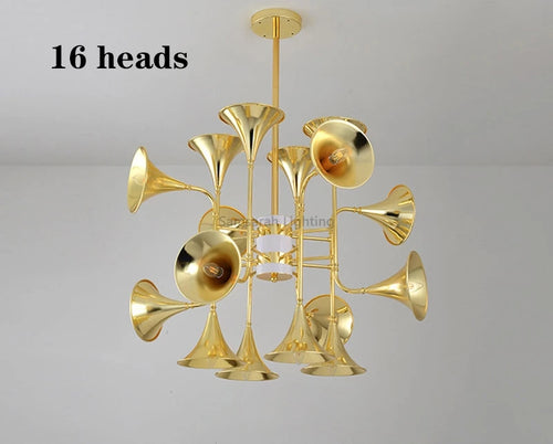 Modern gold horn pendant light for musical lighting - vue 9 sur 9