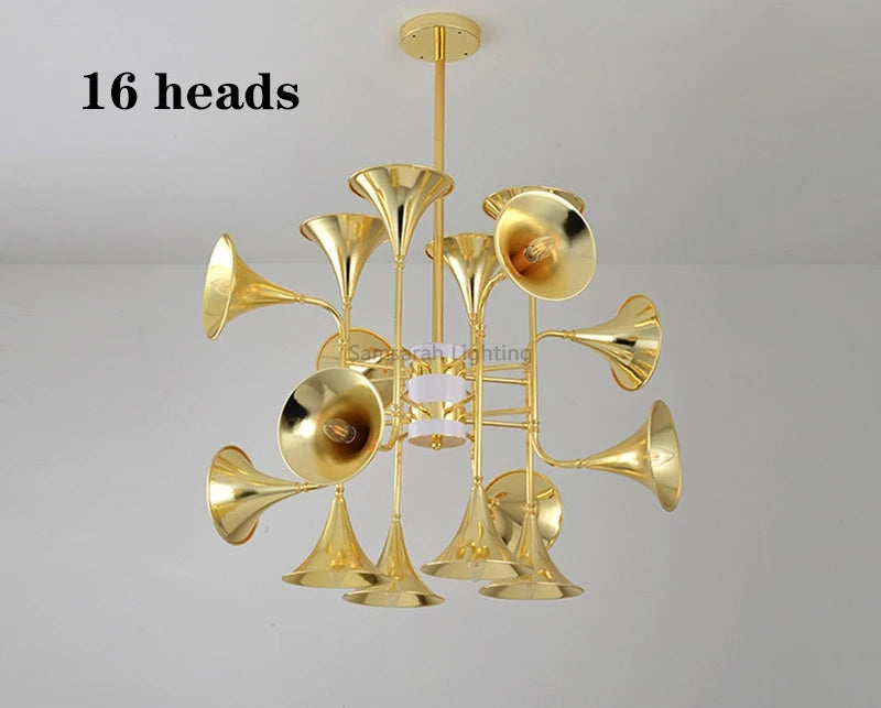 Modern gold horn pendant light for musical lighting - vue 8 sur 9