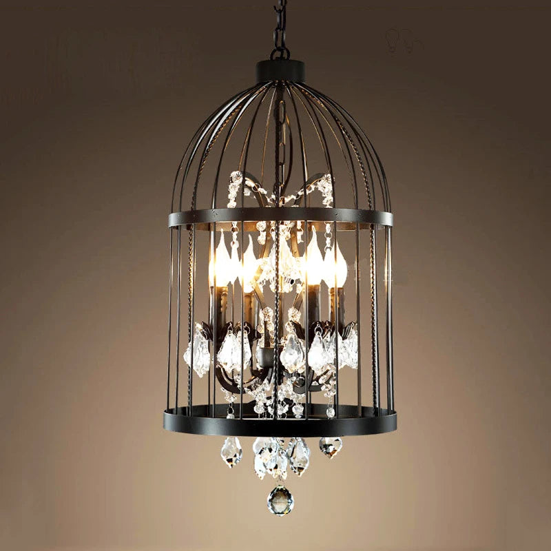 Vintage crystal bird cage chandelier for bar or restaurant