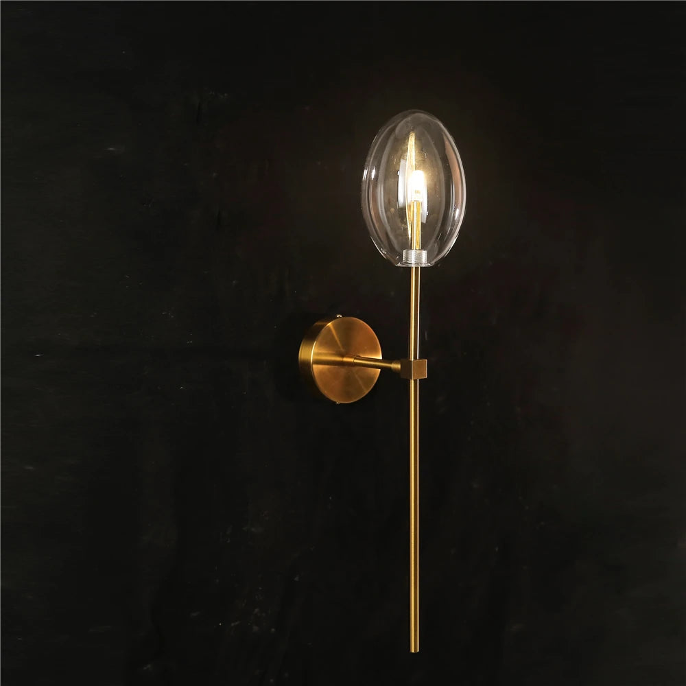Modern LED wall light with clear glass lampshade