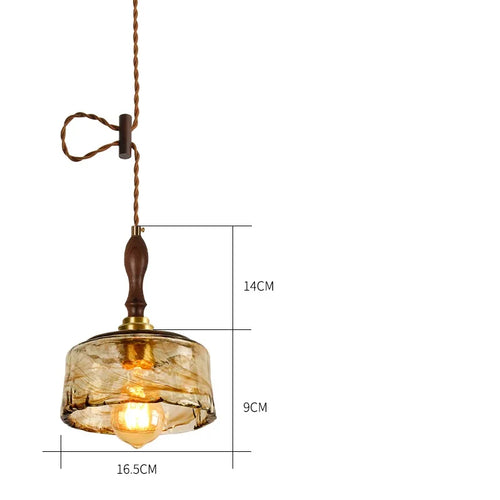 Adjustable vintage Japanese-style LED wood and copper pendant light - vue 19 sur 21
