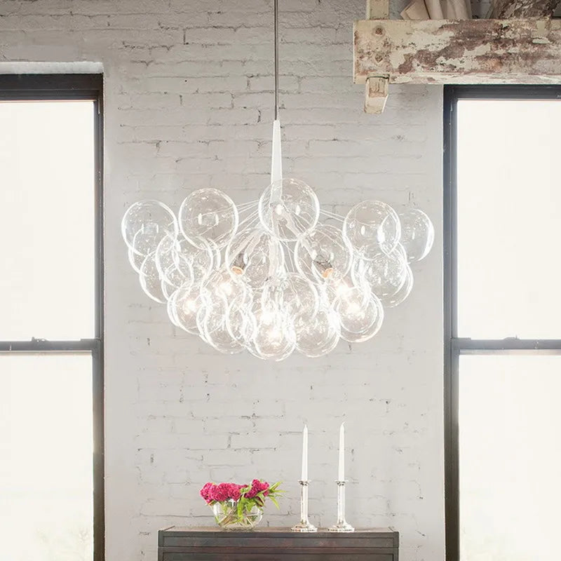 Nordic chandelier with coffee wires and glass lamps - vue 4 sur 9