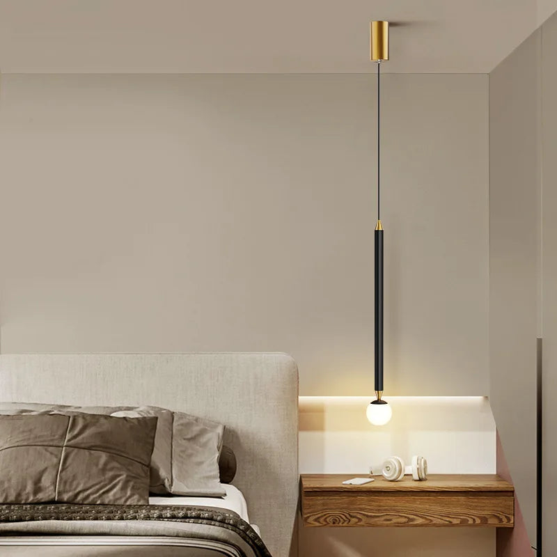 Simple creative pendant light with long glass and aluminium cable - vue 3 sur 10