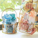 Handmade golden metal flower basket with handles