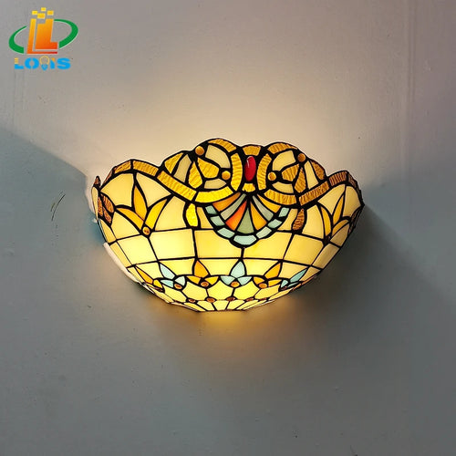 European style glass art deco tiffany wall light - vue 6 sur 6