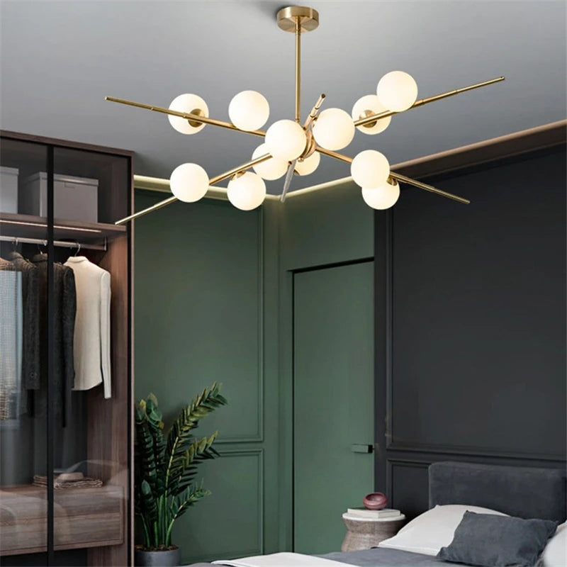 Modern nordic glass ball LED chandelier for bar and café