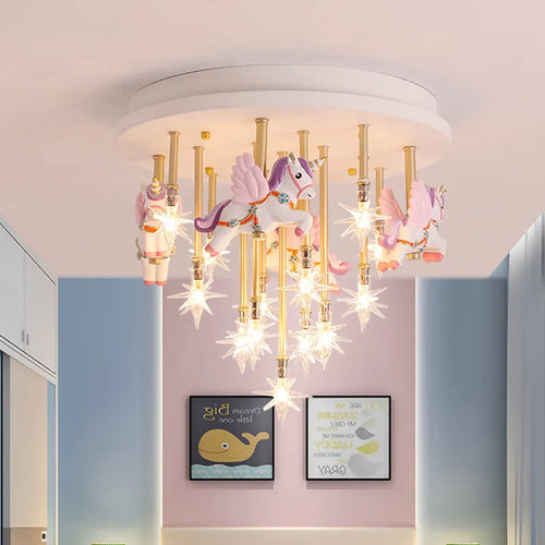 Cute resin horse and paper crane LED children's ceiling light - vue 3 sur 9