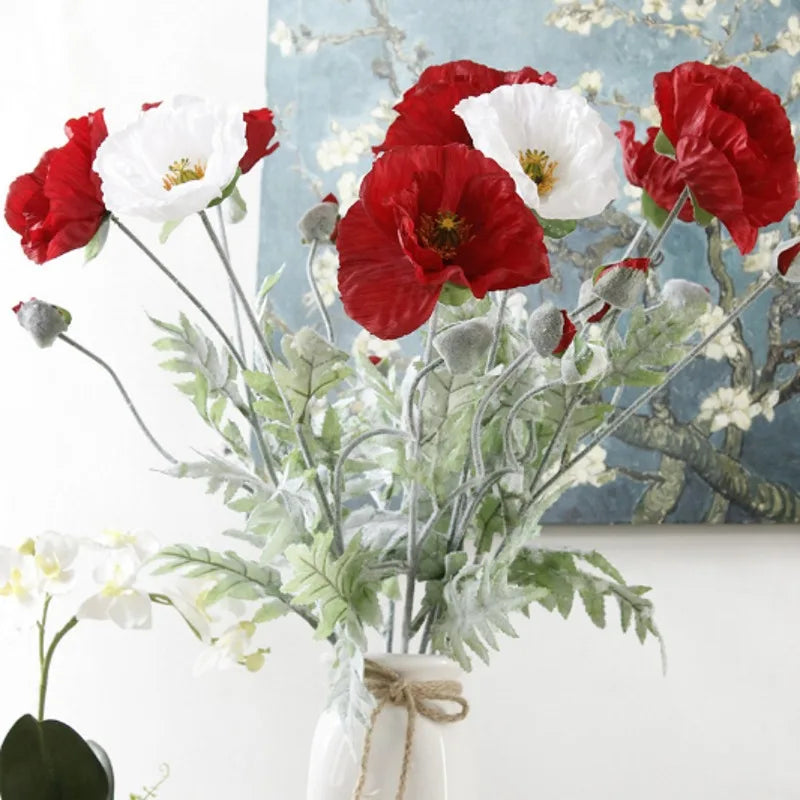 Large artificial poppy flower branch for spring decoration