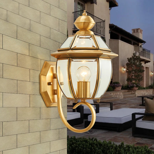 Modern outdoor glass and copper waterproof wall light - vue 2 sur 7