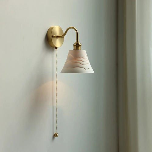 Modern glass LED wall light with pull chain switch for bathroom and bedroom, nordic copper - vue 6 sur 23