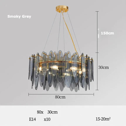 Art Deco LED chandelier in iron and glass with elegant design for modern lighting - vue 16 sur 25