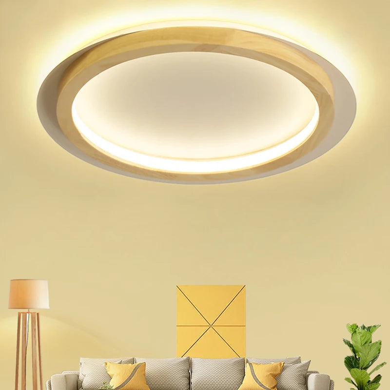 Modern nordic round LED ceiling lights in acrylic and wood