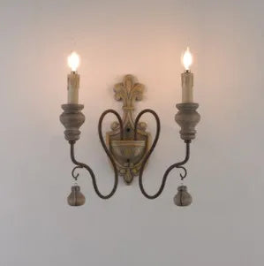 Vintage industrial style wood and iron wall light - vue 9 sur 10