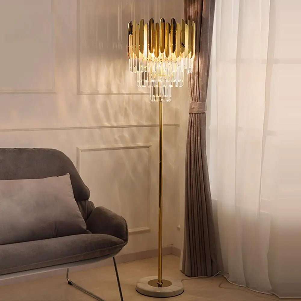 Postmodern LED lamp in stainless steel, crystal and golden marble - vue 2 sur 20