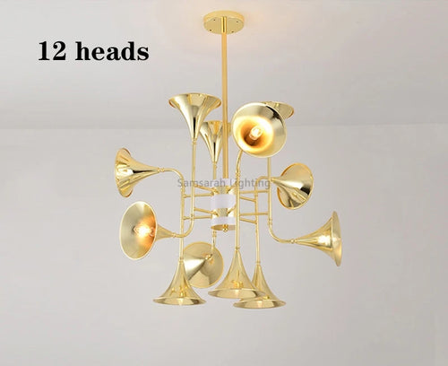 Modern gold horn pendant light for musical lighting - vue 10 sur 9