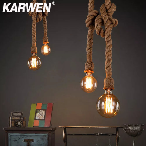 Vintage hemp rope pendant light base E27 1m 1.5m 2m 2.5m 3m 85-265V industrial loft retro hanging Edison ST64 G95 pendant - vue 2 sur 12