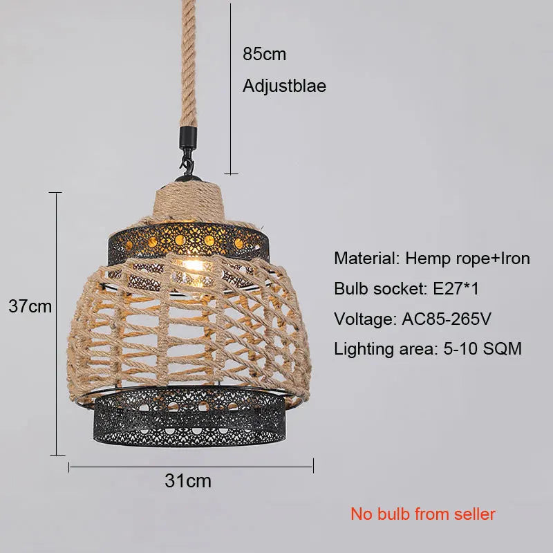 Adjustable vintage hemp chandelier for living room and restaurant