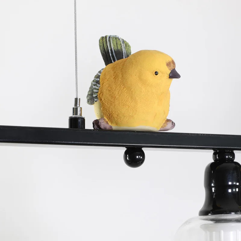Nordic iron, glass and resin chandelier with decorative bird - vue 7 sur 7