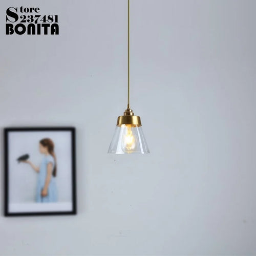 Elegant and luxurious retro brass and glass pendant light - vue 4 sur 9