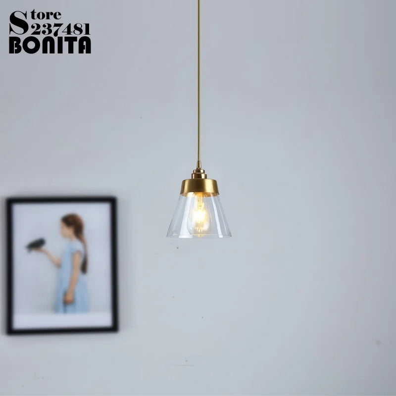 Elegant and luxurious retro brass and glass pendant light - vue 4 sur 9