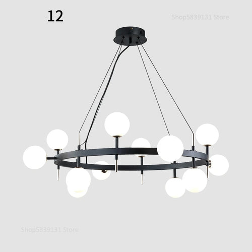 Nordic iron chandelier with LED glass balls for restaurant - vue 9 sur 20