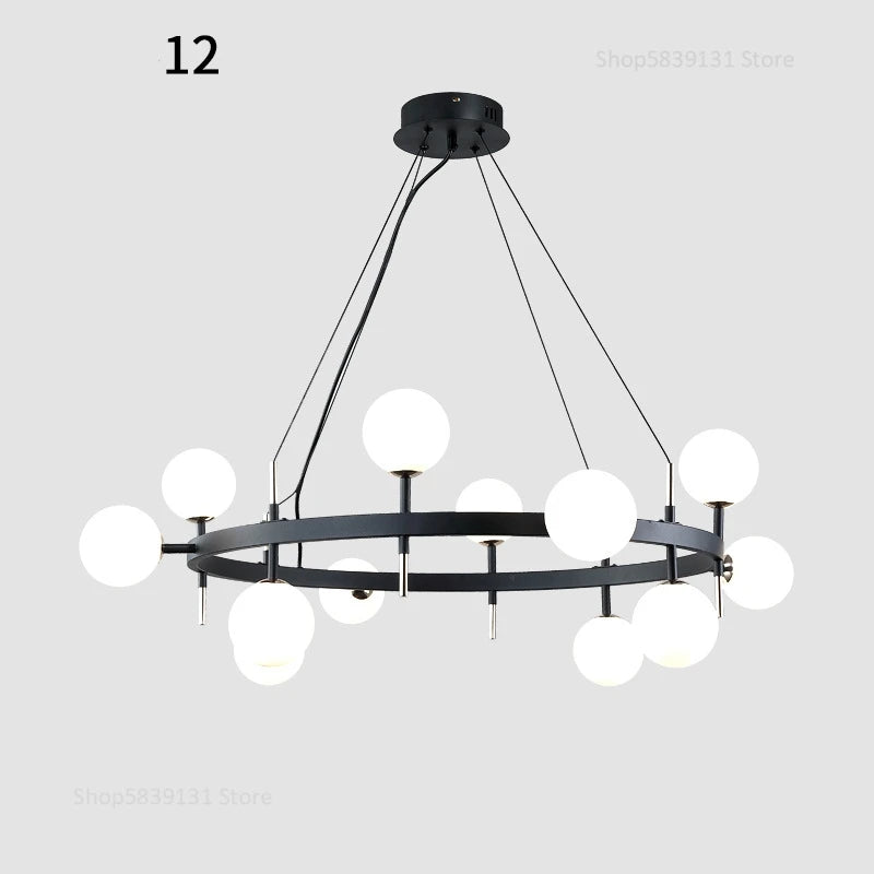 Nordic iron chandelier with LED glass balls for restaurant - vue 8 sur 20