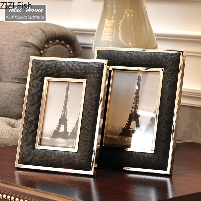 Modern faux crocodile leather photo frame for couples
