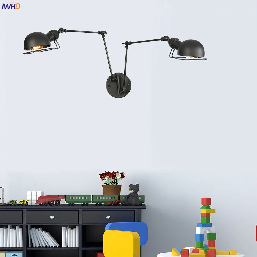 iwhd 2 heads vintage industrial loft LED wall light - vue 10 sur 21