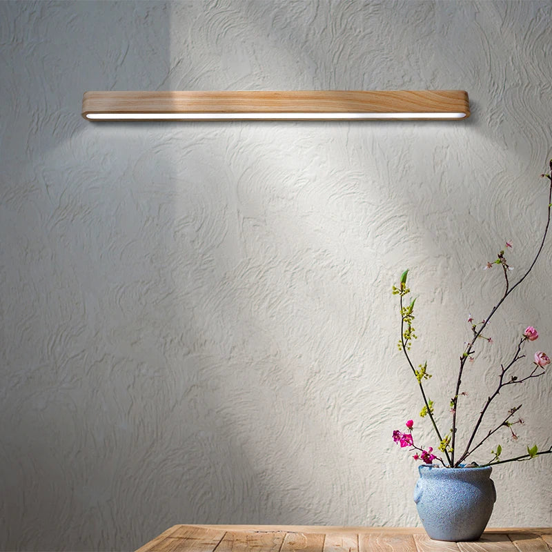 Modern solid wood LED wall light Japanese style design - vue 5 sur 8