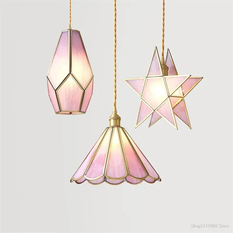 Modern glass bedside lamp with hanging floral decor