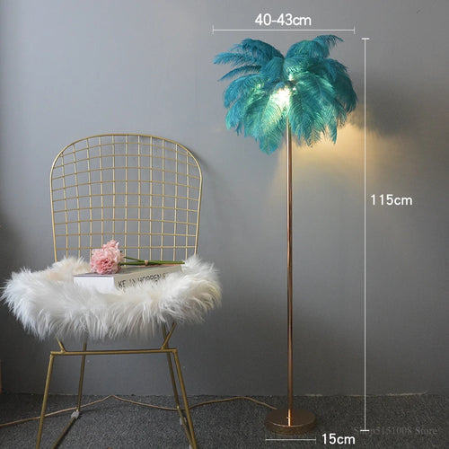 Nordic ostrich feather floor lamp with LED lighting - vue 10 sur 12