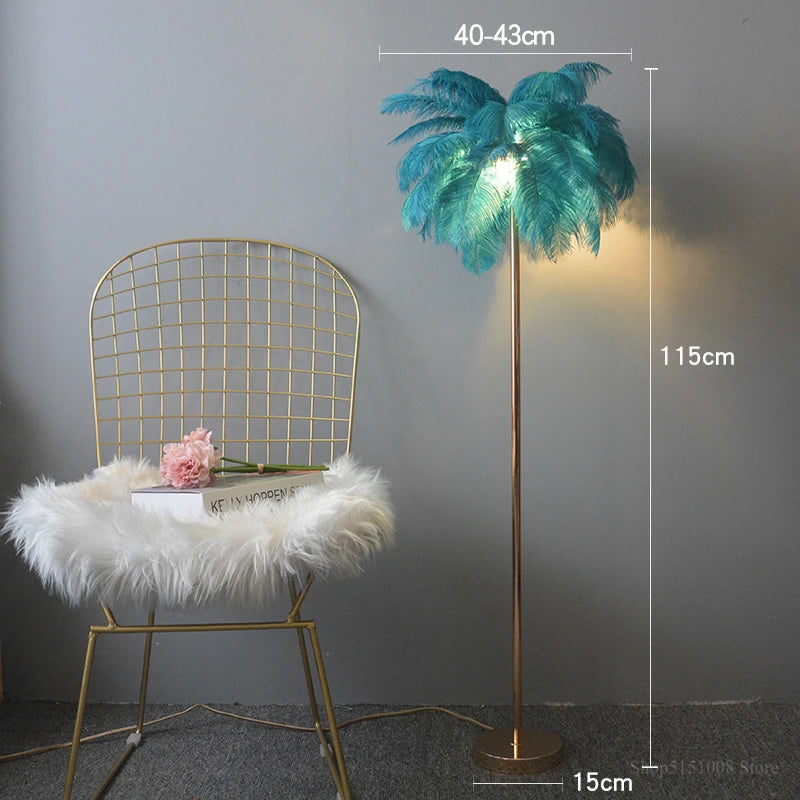 Nordic ostrich feather floor lamp with LED lighting - vue 10 sur 12