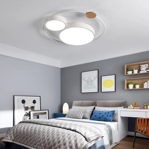 Nordic LED ceiling light with round macaron design in acrylic and wood - vue 2 sur 14
