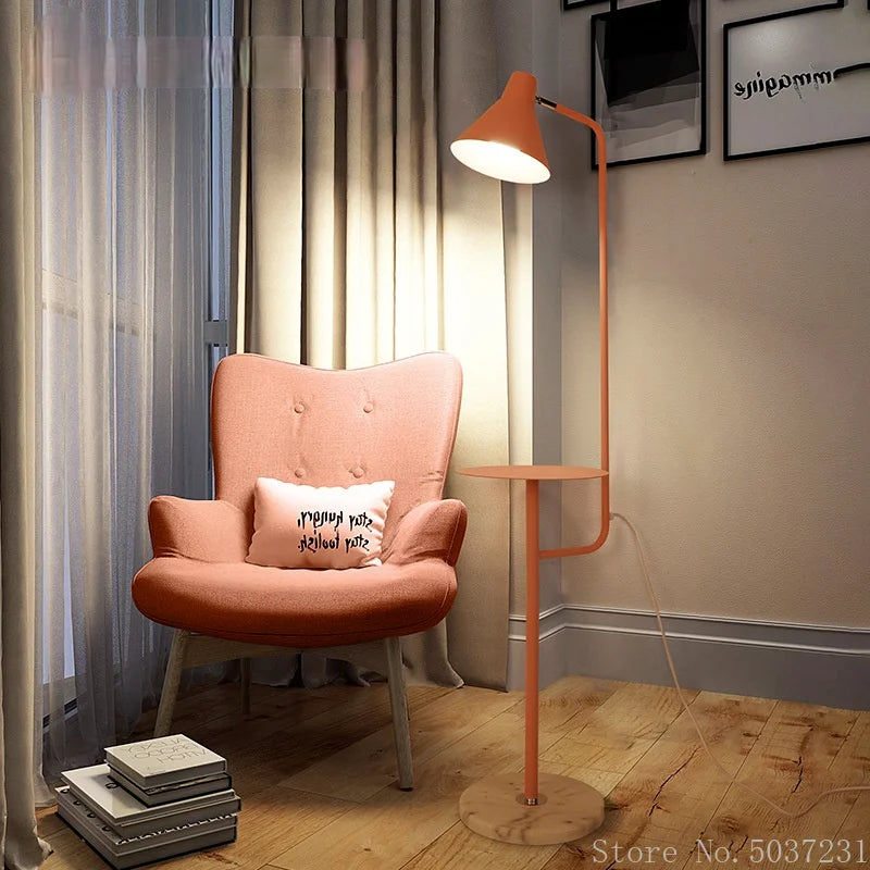 Modern iron floor lamp with elegant marble base