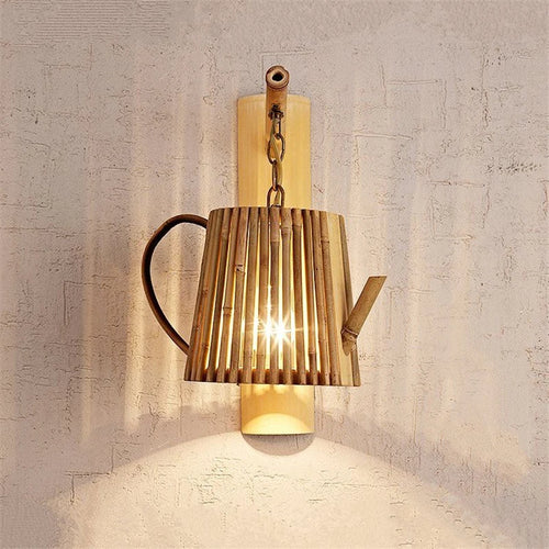 Retro woven bamboo wall light japanese style - vue 4 sur 10