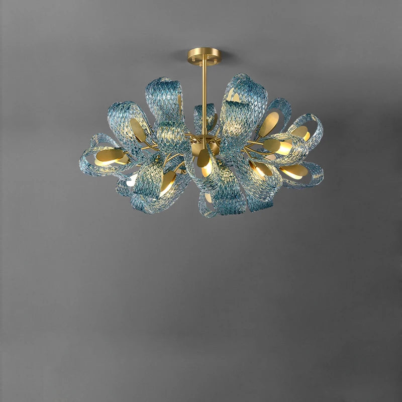 Art deco copper and blue chandelier for elegant interiors - vue 3 sur 21