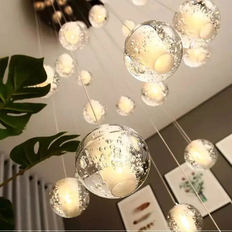 Nordic crystal ball chandelier for duplex, villa, living room or restaurant
