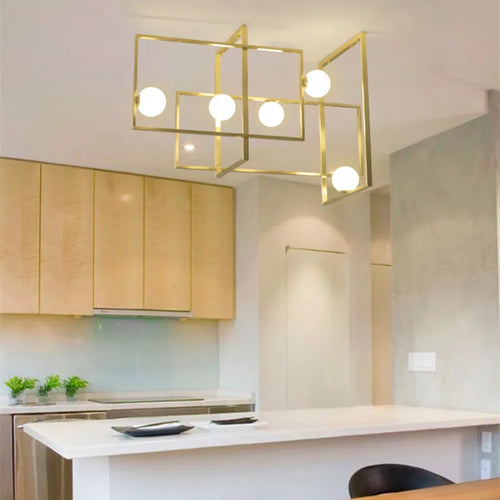 Modern LED chandelier with innovative design gold frame glass globe - vue 6 sur 8