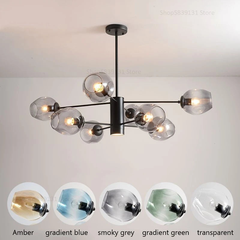 Modern Nordic glass and iron chandelier for decoration